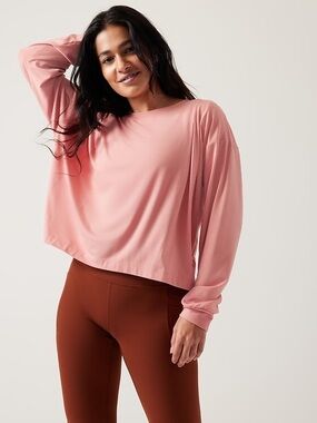 Athleta Dusty Pink Relaxed Long-Sleeve Top
